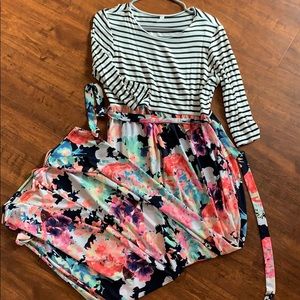 Navy stripe floral colorblock maxi maternity dress